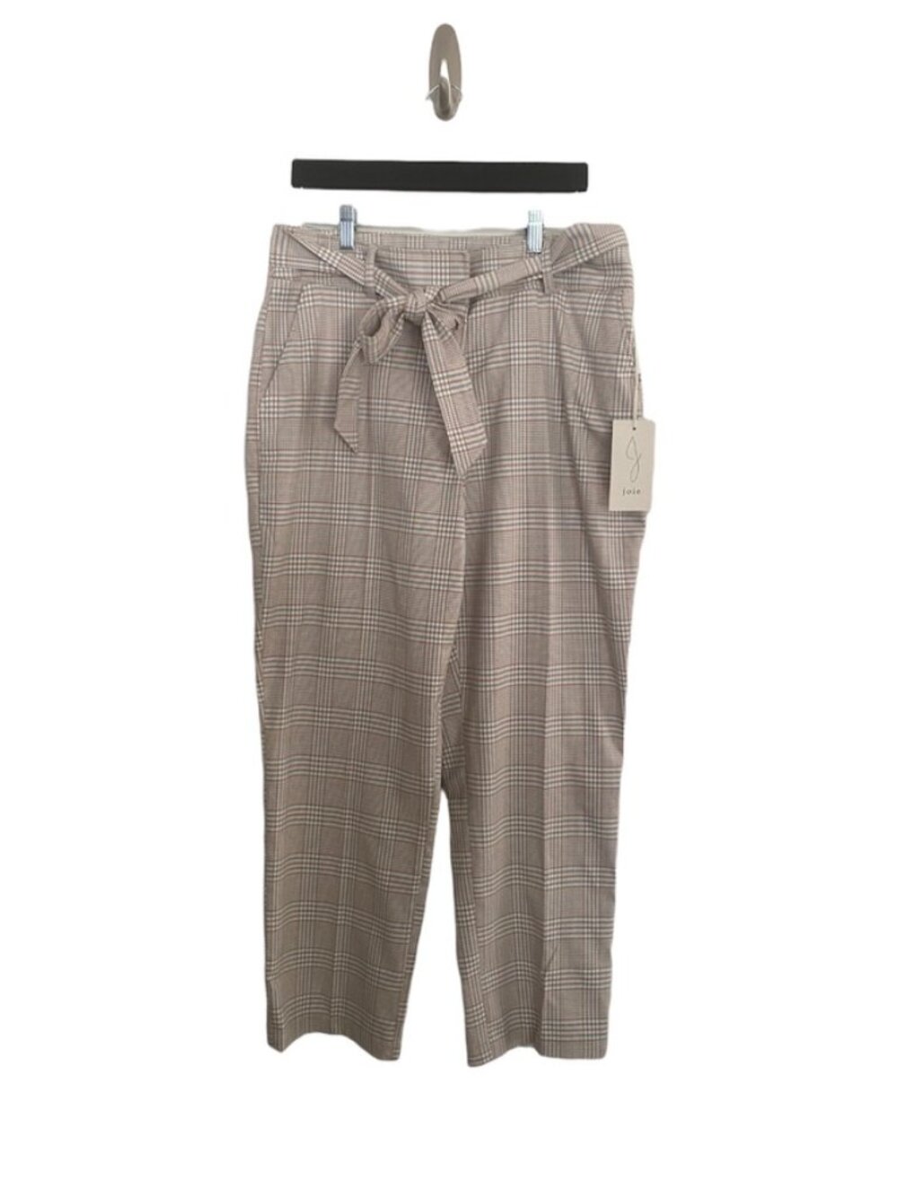 Joie Tan Blue Plaid Pants Waist Tie Size 12